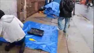 Handing out tents and food at Skid Row, Los Angeles CA