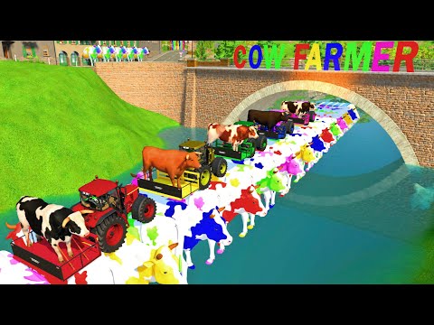 TRANSPORTING COWS WITH COLORED MINI TRACTORS ON RAINBOW COWS BRIDGE - Farming Simulator 22