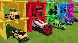 thumb for TRANSPORTING POLICE CARS, MIXER, HELICOPTER And FIRE ENGINE With BIG TRUCKS! Farming Simulator 22