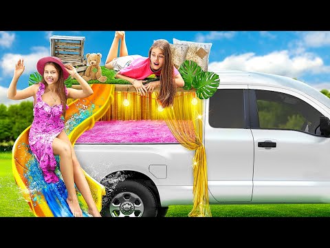 Twins build a bunk bed in a pickup truck! Rich vs. Broke