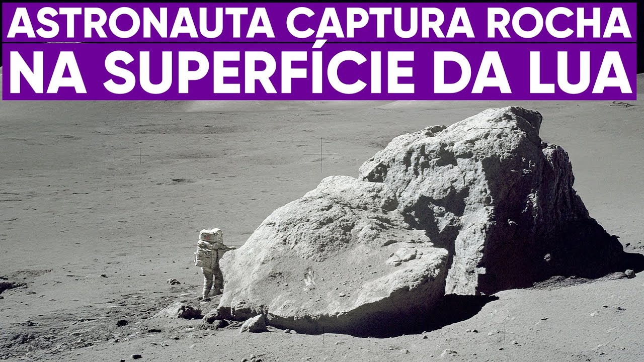 Astronauta pega rocha na superfície da Lua