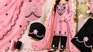 Simple Embroidery Trick That Make Any Suit Look Premium|DIY Embroidered Suit Set #embroidery #dress 