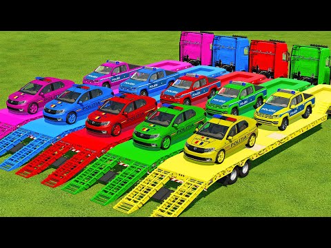 TRANSPORTING DACIA LOGAN & VOLKWAGEN POLICE CARS WITH SCANIA TRUCKS - Farming Simulator 22