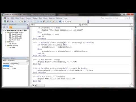 Excel 2010 VBA Tutorial 68   Class Modules   Initialize and Terminate