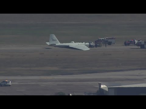NASA plane makes belly landing at Ellington Field, video shows
