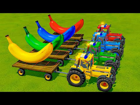 TRANSPORT OF COLORS ! GIANT COLORED BANANA TRANSPORT WITH CASE POLICE TRACTORS! Farming Simulator 22