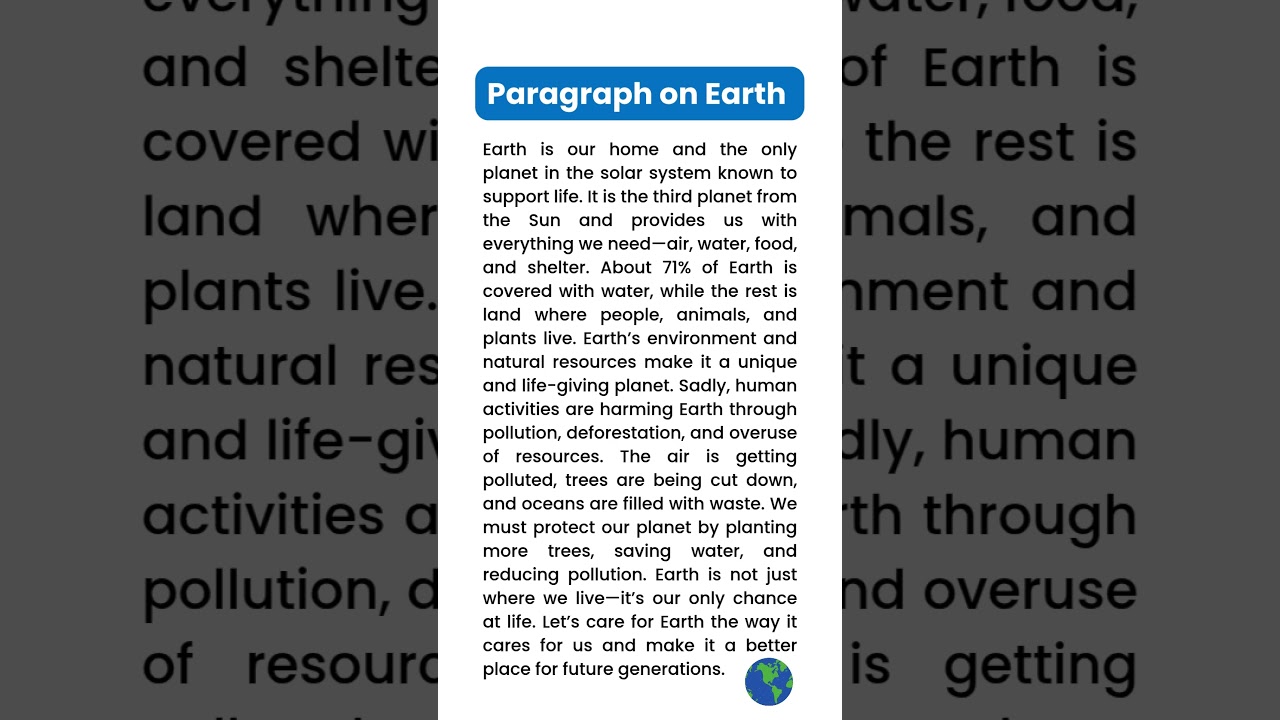 Earth | Essay on Earth | Paragraph Writing | Speech in English | Save Earth