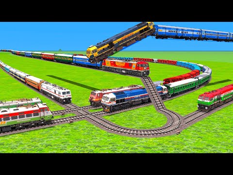 EIGHT TRAINS BUMPY CROSSING WITH CURVE CIRCLE ⭕ CROSSING WITH RAILROADCROSSIN WAP7/ WAP4 / WDG4D