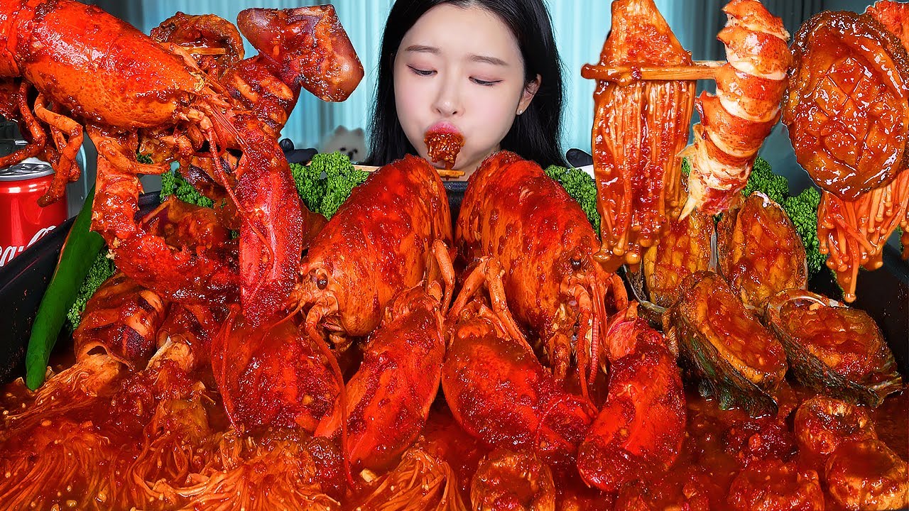 ASMR MUKBANG | 랍스터 🦞 오징어 전복 팽이버섯 해물찜 먹방 레시피! Lobster Seafood Boil ❤️ Enoki Mushrooms, Squid, 