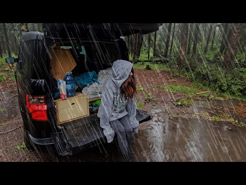 car camping in heavy rain