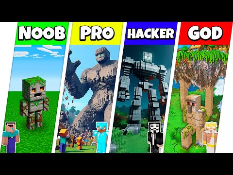 Minecraft Battle: NOOB vs PRO vs HACKER vs GOD: INSIDE GOLEM HOUSE BASE BUILD CHALLENGE / Animation