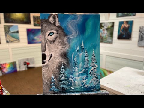 How To Paint WINTER WOLF FANTASY ~ acrylic painting tutorial
