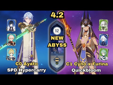 NEW 4.2 SPIRAL ABYSS! C0 Ayato SPD Hypercarry & C1 Cyno x Furina Quickbloom | Floor 12 - 9 Stars