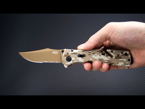 SOG Trident Clip Point Copper Serrated AUS-8 Desert Digital Camo