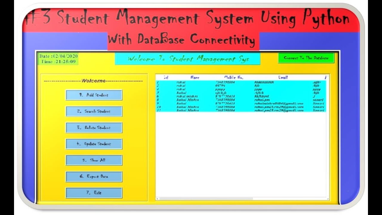 Student Management System Using Python with Database Connectivity #3 | Python mini projects #32
