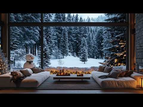 Snowstorm, Breathtaking View, Crackling Fire & Wind - Winter Soft Snow for Sleep, Relax or Study