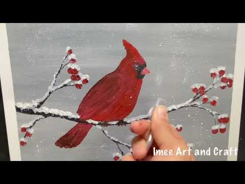 Easy Acrylic Painting for Beginners | Winter Cardinal Painting