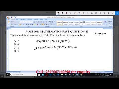 JAMB 2011 MATHEMATICS PAST QUESTION 43 Word Problem