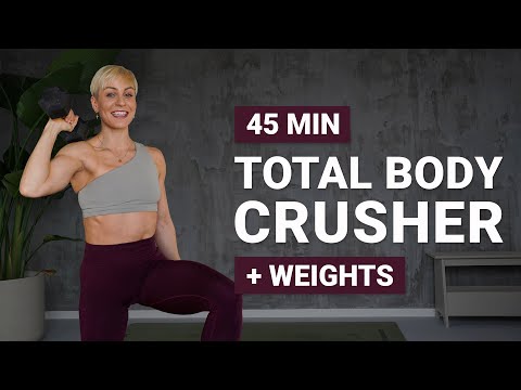 45 MIN TOTAL BODY CRUSHER WORKOUT | + Medium Weights | Strength + HIIT | Super Sweaty