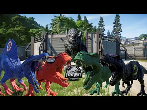Godzilla vs Spiderman, Batman, Hulk T-REX, Captain America Spinosaurus Fight - JWE