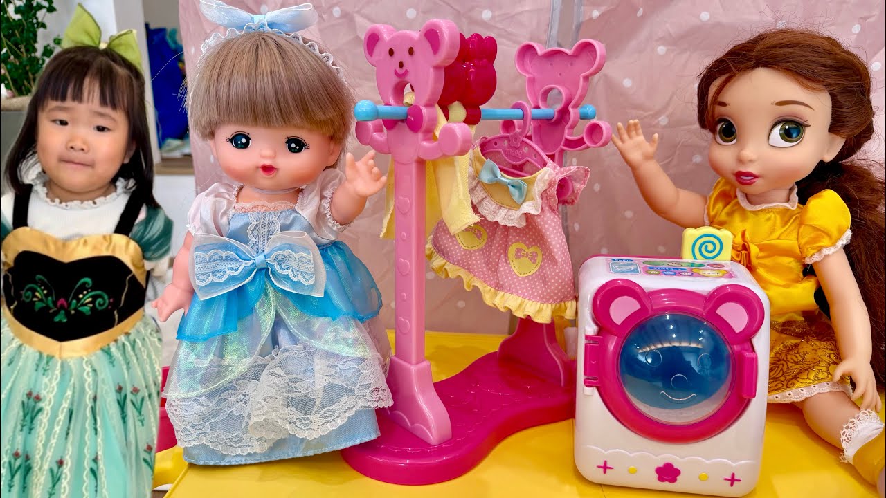 メルちゃんのお洗濯セットで遊んだよ！　なのキッズ　メルちゃん　お洗濯　おせんたく　おもちゃ　子ども　こども　遊び　楽しい　ベル　プリンセス　ごっこ遊び　ドレス　お手伝い　人形　女の子　アニメ　面白い