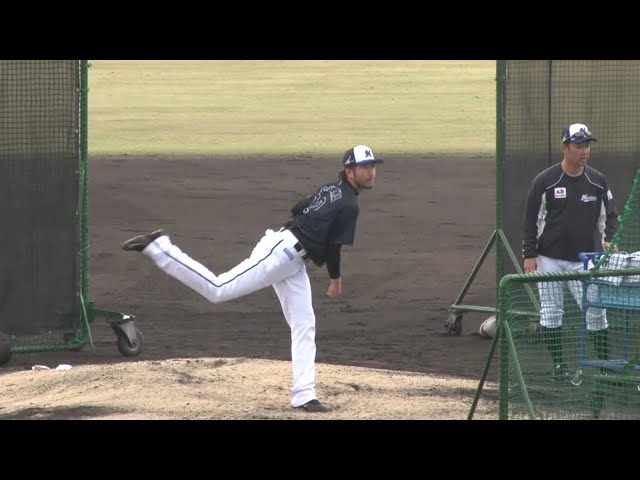 【マリーンズ春季キャンプ】マリーンズ・石川 打撃投手でバッター相手に投球 2020/2/12