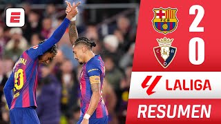 BARCELONA sumó 3 puntos en casa ante OSASUNA con doblete de RAPHINHA y es más que líder | La Liga