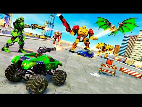 Monster Truck Robot Wars New Dragon Robot Game 2021 || Robot Shooting Android Gameplay