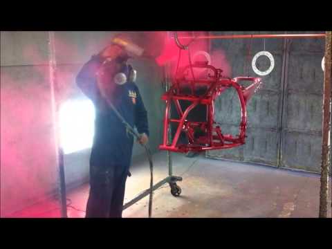 Powder coating motorcycle frame