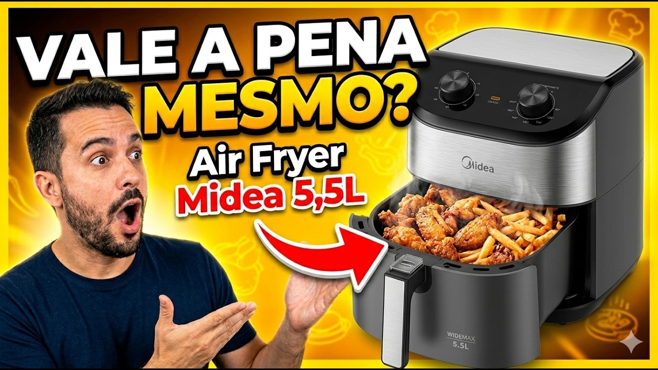 Miniatura da avaliação em vídeo de Fritadeira Air Fryer Midea Widemax 5,5L 1900W