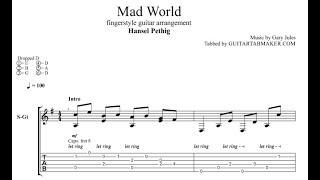Mad World TAB - acoustic fingerstyle guitar tab (PDF + Guitar Pro)