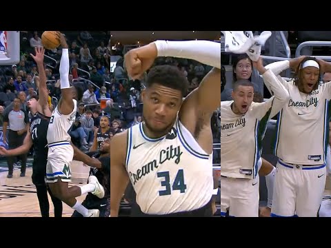 Thanasis poster dunk has Giannis and Bucks bench going crazy vs Nets 😂