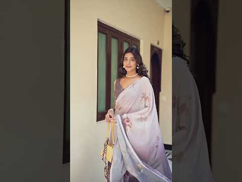 Coffee Weightless Marbal Floral Printed Saree with Lace Border & Matching Blouse