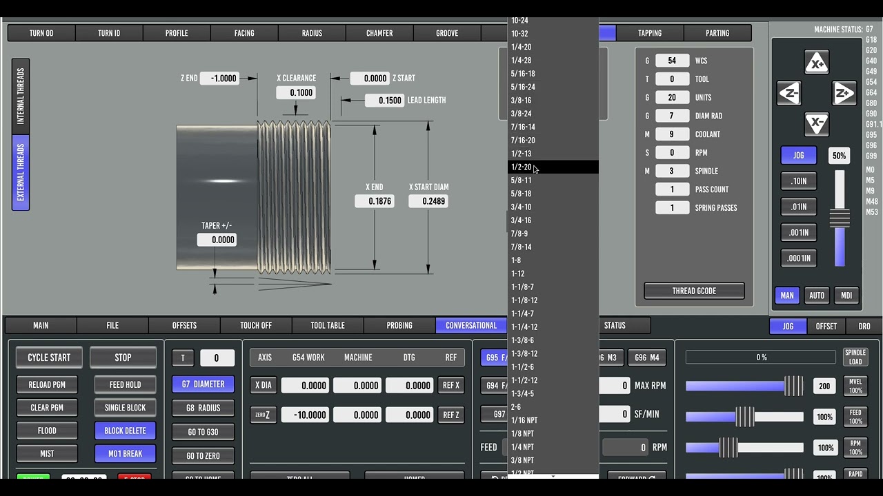 Probe Basic lathe threading conversational