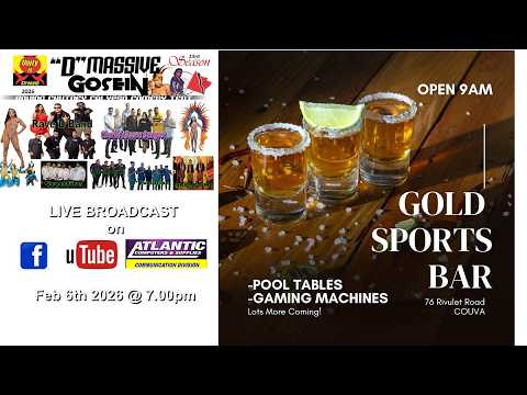 Massive Gosein Roving  Tent 2026. Live from Gold's Sports Bar , Rivulet Road, Couva. Feb 6th 2026.