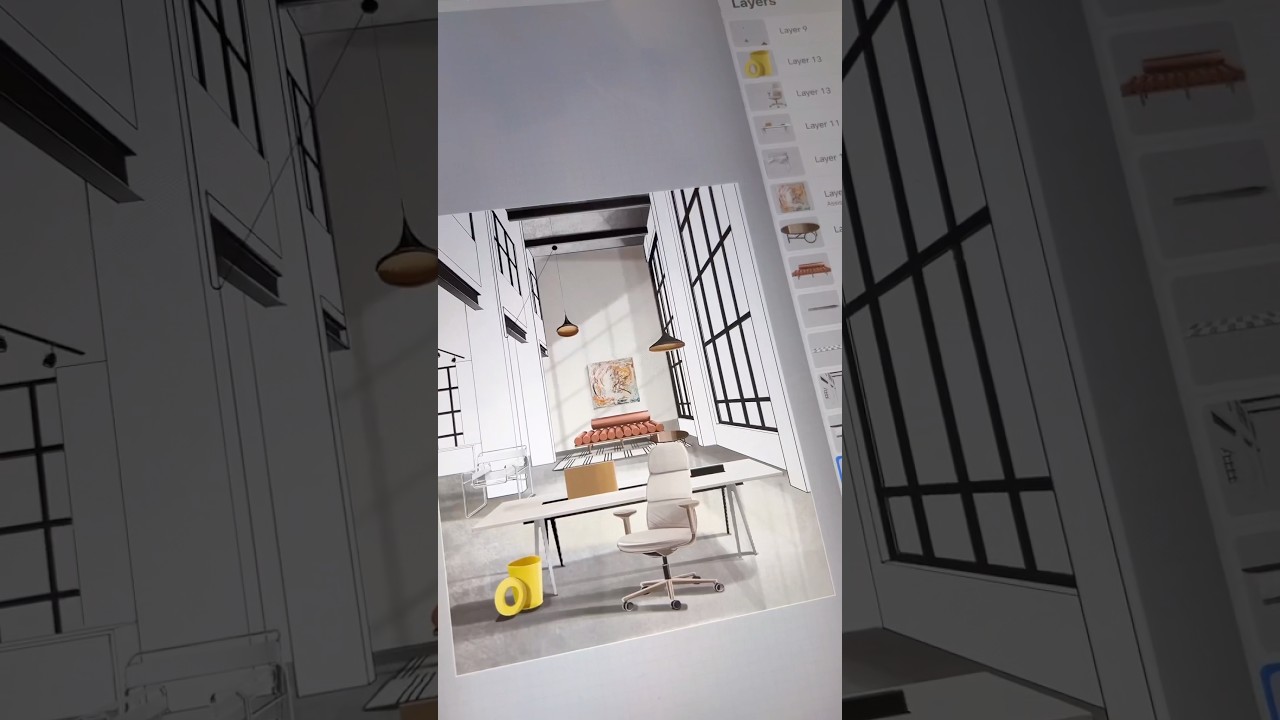 Loft design in Procreate | Interior drawing in Procreate