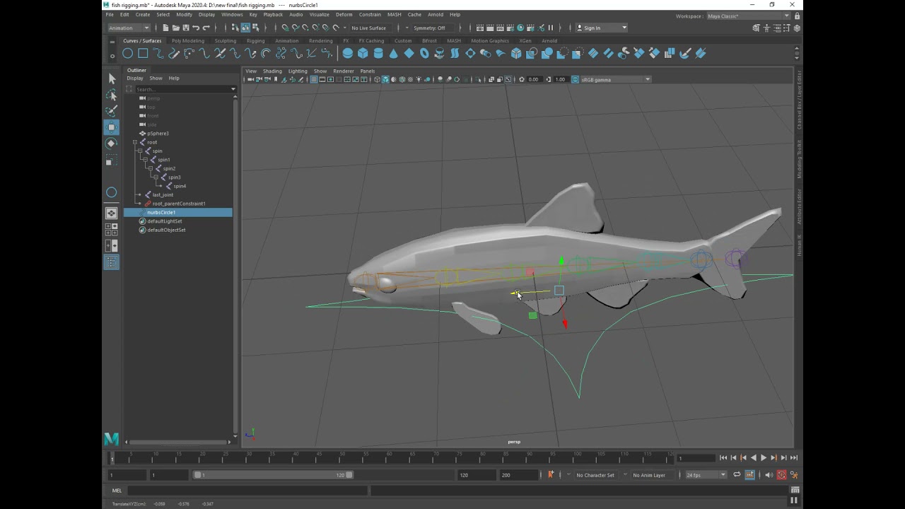 3D Rigging and Animating fish maya tutorial - video 2