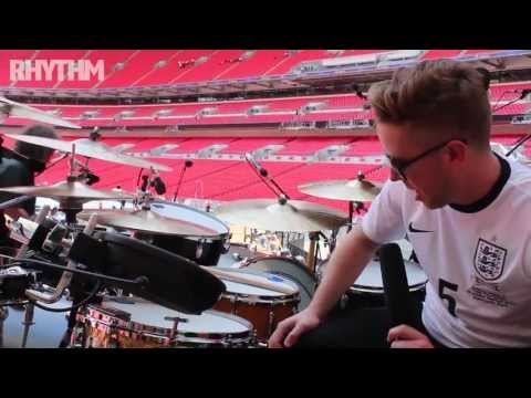 Robbie Williams drummer Karl Brazil shows Rhythm around his stadium tour drum kit