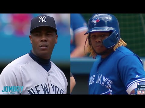 Vladimir Guerrero Jr  and Aroldis Chapman have a great 13 pitch battle, a breakdown