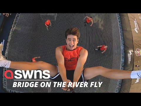 Slovenian daredevils create the world's first TRAMPOLINE BRIDGE! | SWNS