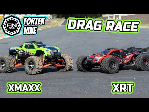 Traxxas Xmaxx vs Traxxas XRT Rc cars Drag Race