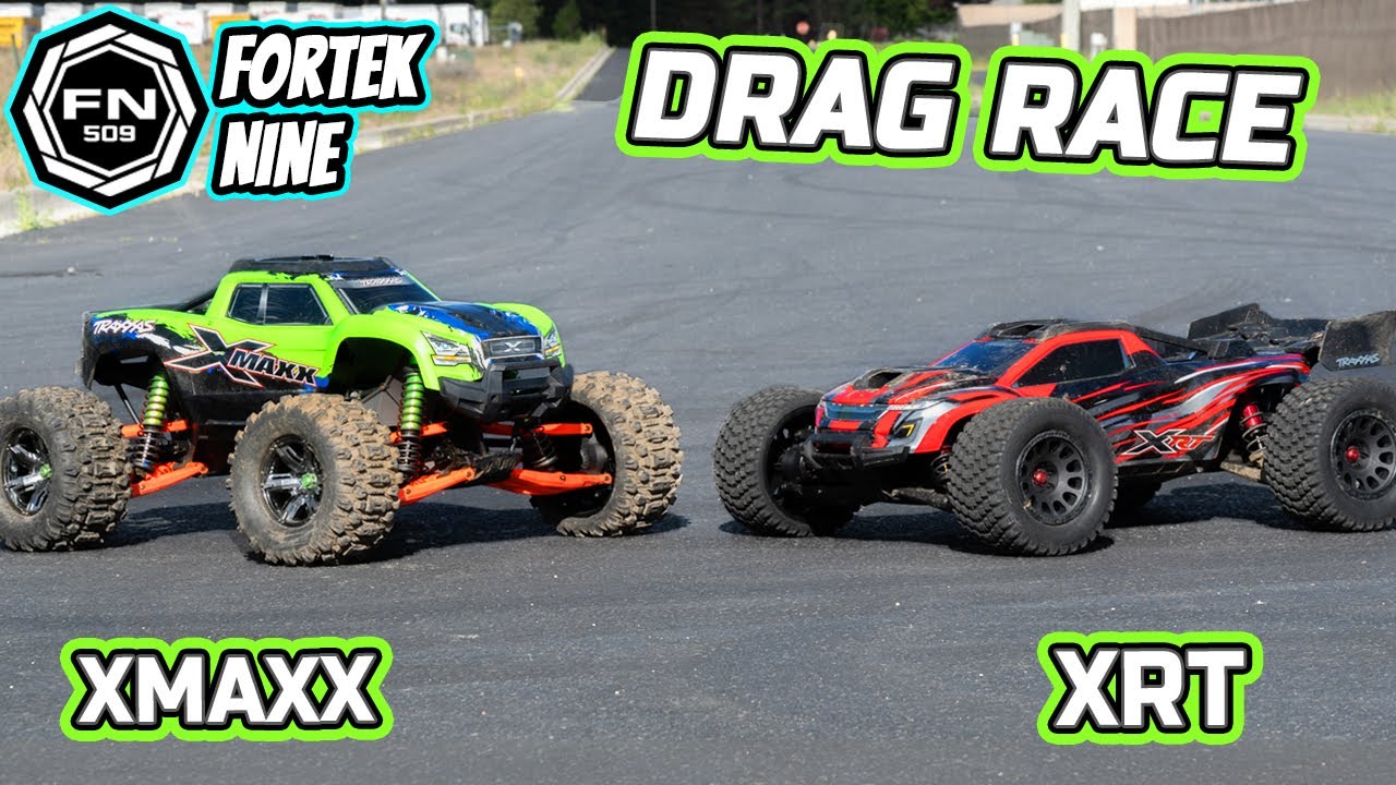 Traxxas Xmaxx vs Traxxas XRT Rc cars Drag Race