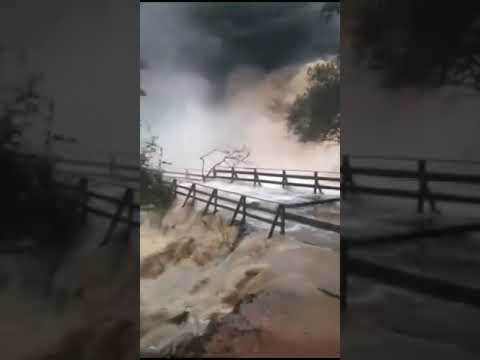 Violent View of waterfall due heavy rains in Mariana Pimentel of Rio Grande do Sul, Brazil 🇧🇷