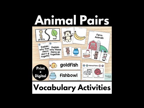 Animal Pairs Vocabulary Activities for Language, Word Associations, Matching for SLPs & Teachers