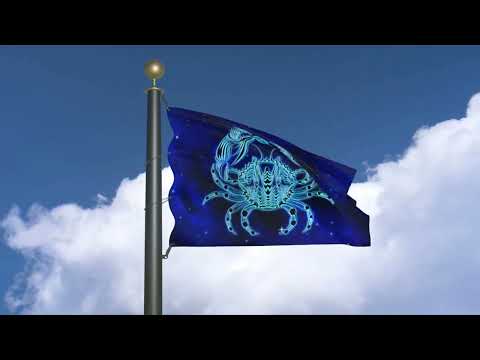 Flag of Cancer (Born June 22–July 22) - Zodiac Sign waving in the wind