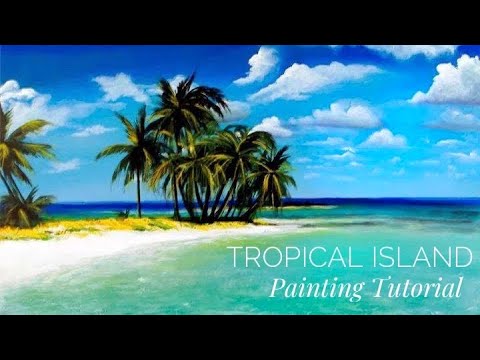 How To Paint A Tropical Island / ACRYLIC / STEP BY STEP TUTORIAL