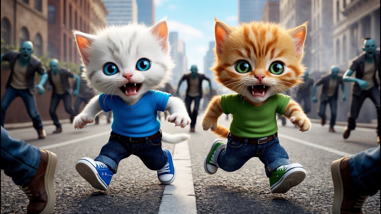 Kitten and his best friend encounter a huge zombie apocalypse! #cat #cutecat #catai #aiimages
