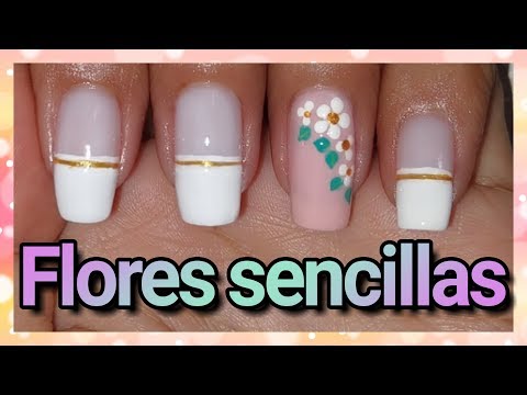 DECORACIÓN DE UÑAS FÁCIL Y SENCILLO | FRANCÉS Y FLORES BLANCAS ♥ NailArt By Andy