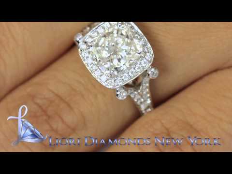 ER-SOLD-148 - 3.34 Carat G-SI1 Radiant Cut Diamond Engagement Ring 18k Pave Halo Vintage Style