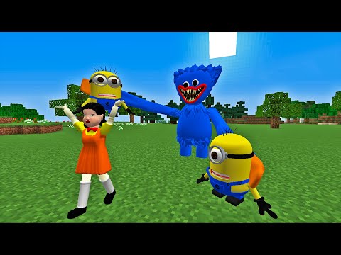 REAL HUGGY WUGGY vs MINIONS and SQUID GAME DOLL in MINECRAFT ! Poppy Playtime VS Squid Game